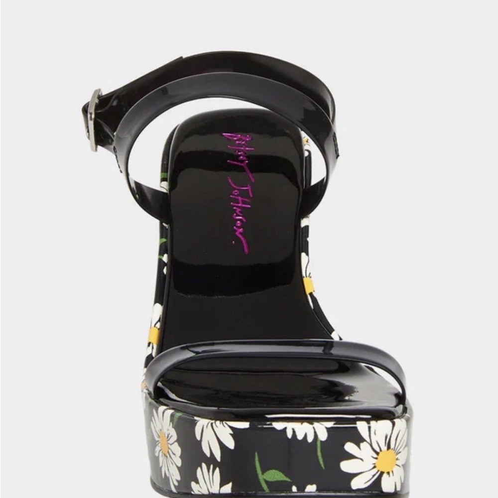 Black Daisy Wedge Sandals - Picture 2 of 10